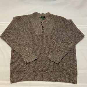 Club Room Mens Marled Knit Brown Cotton Pullover Button Crewneck Sweater size XL